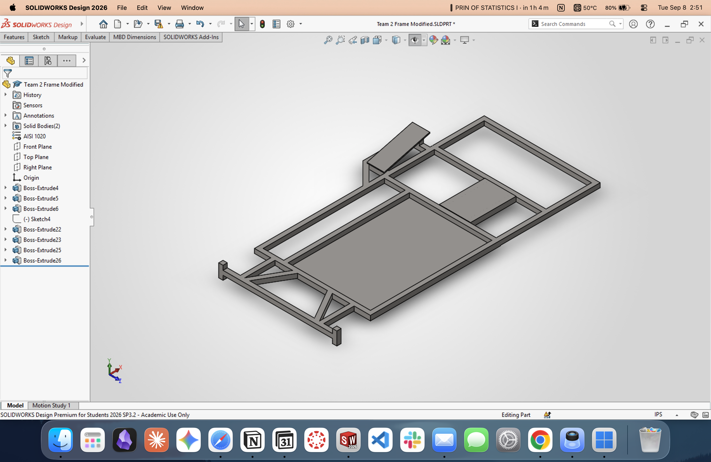 Isometric CAD model of go-kart chassis