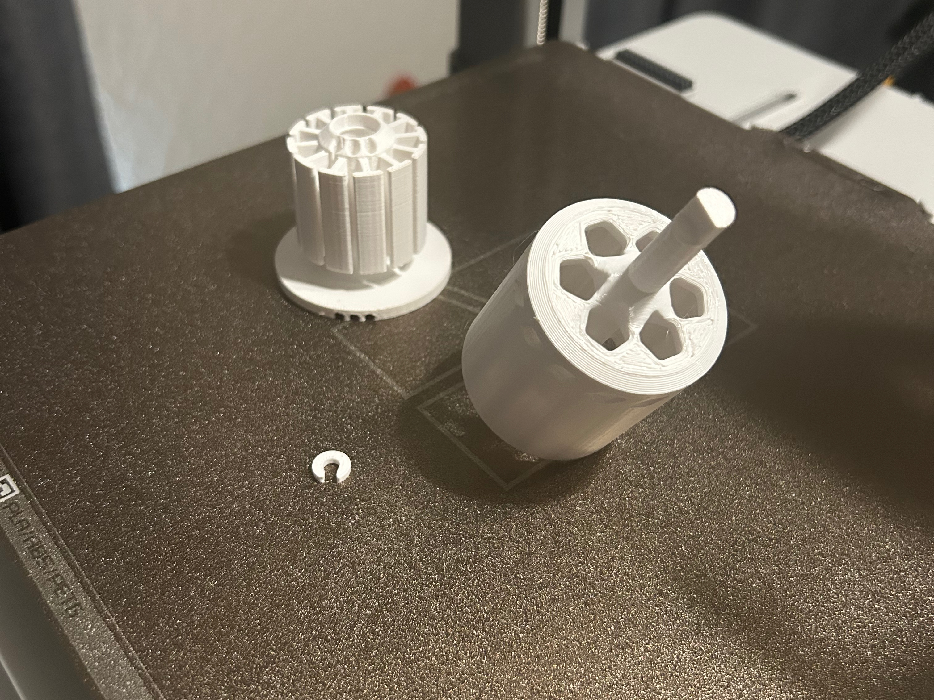 FDM printed motor components on build plate